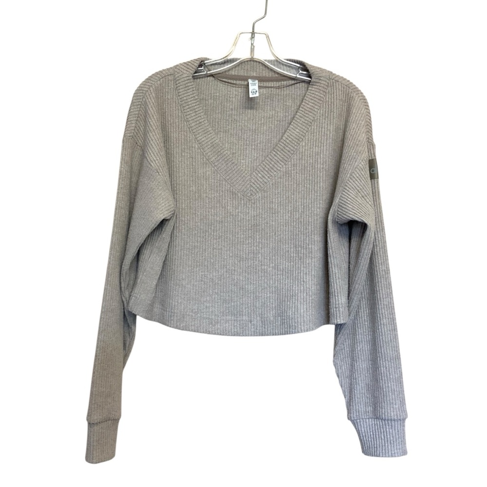 ALO YOGA Muse Ribbed V-neck Pullover Long Sleeve Athleisure Top - Picture 4 of 9